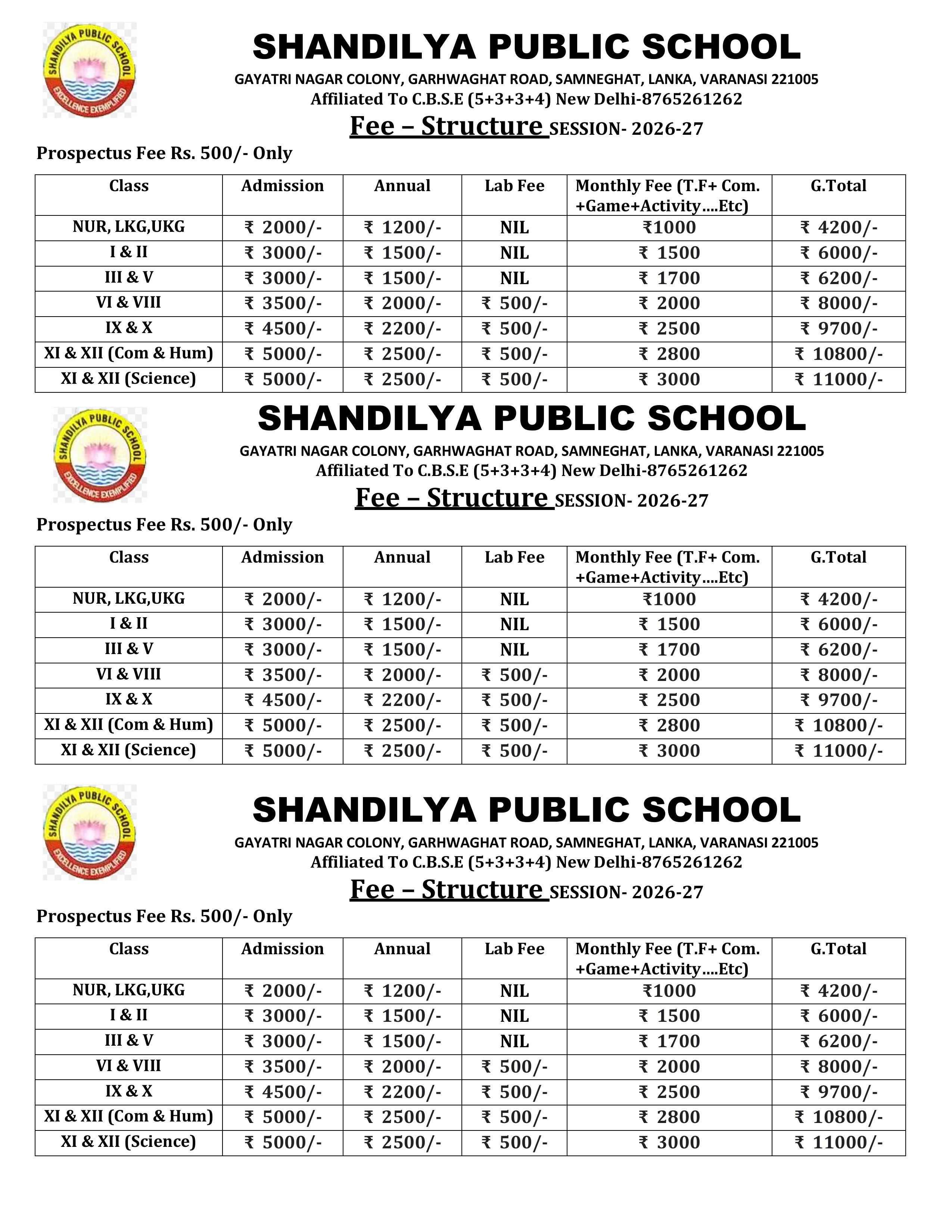 Official Fee Structure 2026–27 Document